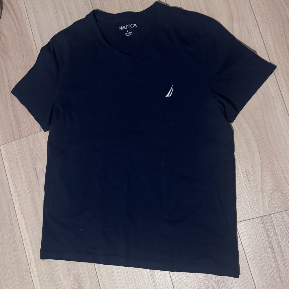 Nautica Men's Dark Blue V-Neck Tee 100% Cotton Size L